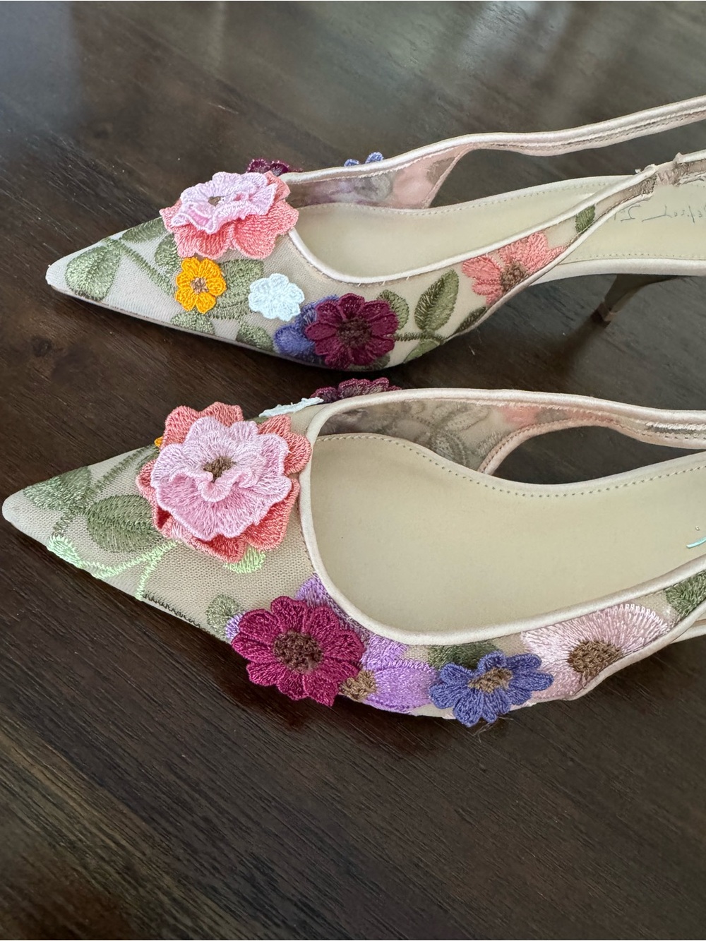 Betsey Johnson Floral Embroidered Slingback Heels - Picture 3 of 13